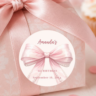 Adesivo Pérolas de laço rosa coquete Aniversário