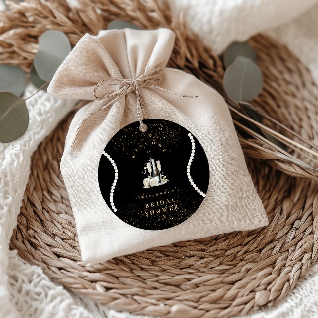 Adesivo Pérolas de Ouro Negro e Chá de Bebê de Prosecco (Criador carregado)