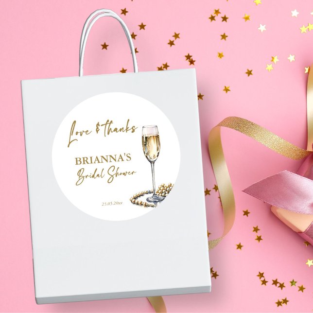 Adesivo Pérolas e obrigado de chá de panela prosecco a seu (Pearls and prosecco bridal shower thank you favor sticker champagne glass and pearls themed favors)