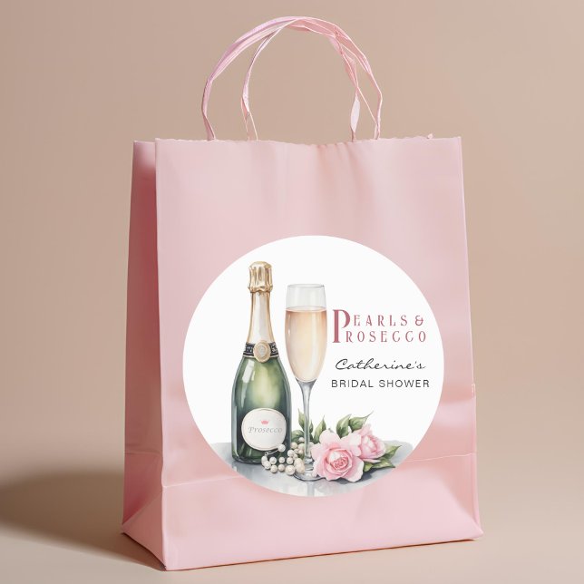 Adesivo Pérolas e Prosecco Floral Elegante Chá de Bebê de  (Front view pearls and prosecco bridal shower glamorous pearl embellishment sticker)