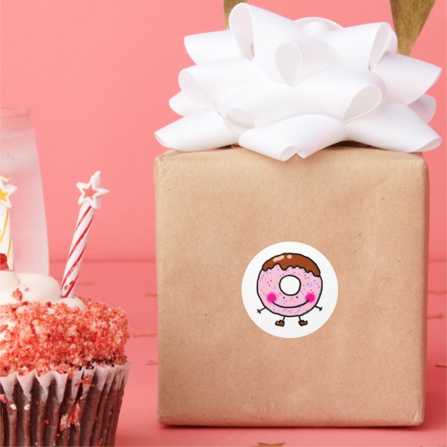 Adesivo Personagem de Arte de Donut Sorridente com Confeit (Festa)