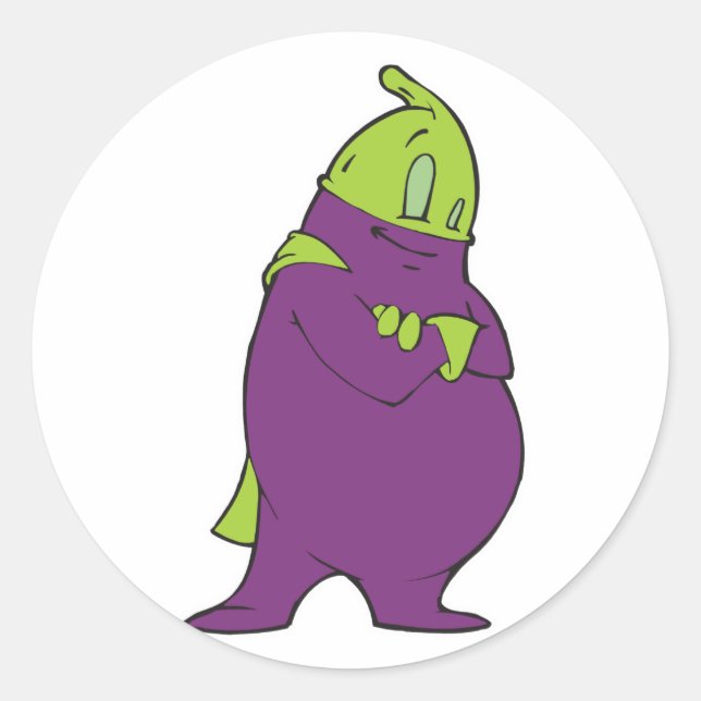 Adesivo personagem de desenho animado de berinjela bobo (Frente)