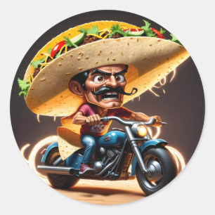Adesivo Personagem de desenho animado de moto de taco com