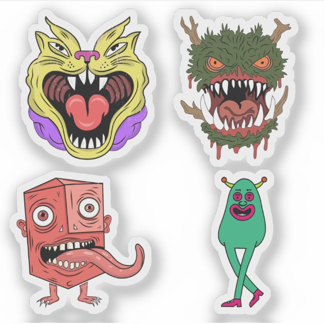 Adesivo Personagem de Monstro Colorido e Excêntrico Retrô (Frente)