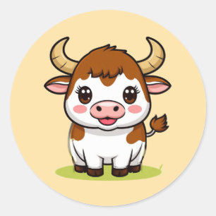 Adesivo Personagem de Touro de Desenho Animado Fofo com Ex