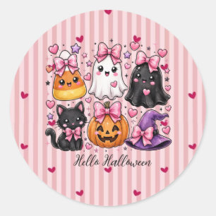 Adesivo Personagens Fofo de Halloween Olá Listrado Rosa Cl