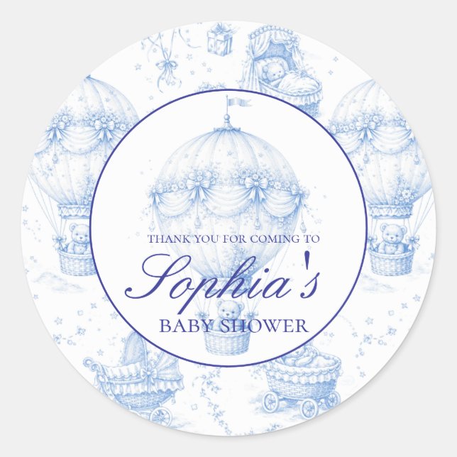 Adesivo Personalised Blue Toile de Jouy Baby Shower Stick (Frente)