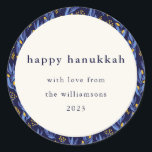 Adesivo Personalização Botânica de Hanukkah Amarelo Azul M<br><div class="desc">Autocolante Clássico Arredondado Azul Moderno Amarelo Hanukkah Botânico Personalizado</div>