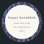 Adesivo Personalização Botânica de Hanukkah Amarelo Azul M<br><div class="desc">Autocolante Clássico Arredondado Azul Moderno Amarelo Hanukkah Botânico Personalizado</div>