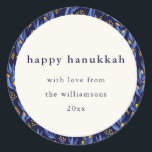 Adesivo Personalização Botânica de Hanukkah Amarelo Azul M<br><div class="desc">Autocolante Clássico Arredondado Azul Moderno Amarelo Hanukkah Botânico Personalizado</div>