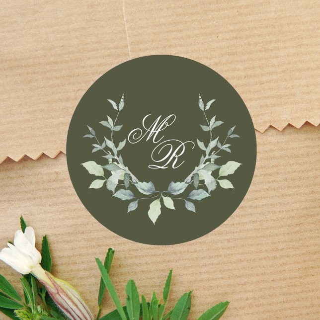 Adesivo Personalização Clássica do Monograma Verde Casado (Elegant wedding green sticker template.)