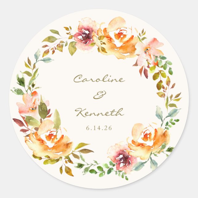 Adesivo Personalização de Casamento Floral de Aquarela Col (Frente)