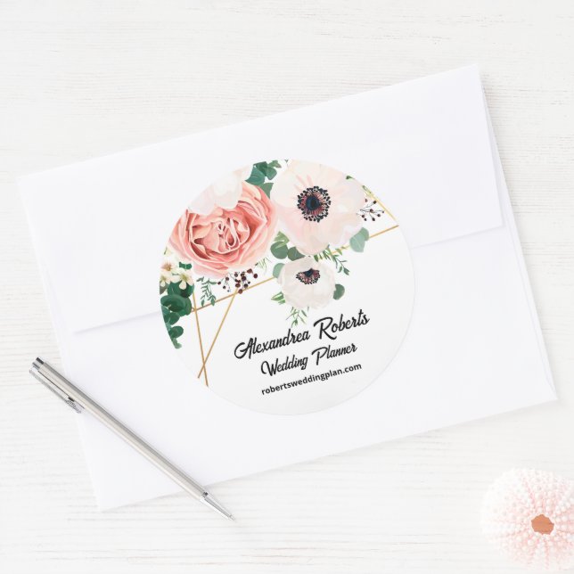 Adesivo Personalização de Casamento Floral de Coral Pink W (Envelope)