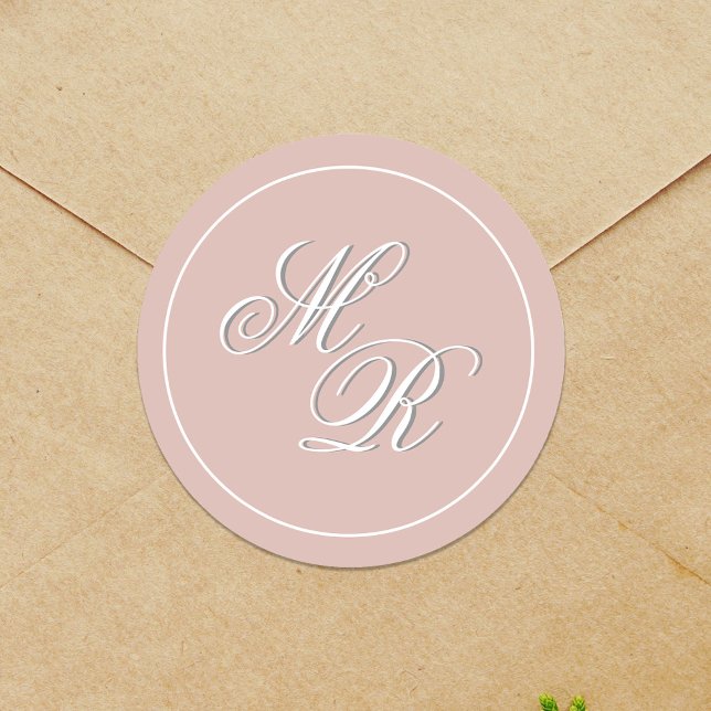 Adesivo Personalização do Monograma de Casamento Cor-de-Ro (Wedding Monogram Simple Blush Pink Stickers.)
