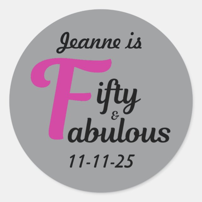 Adesivo Personalizado 50 e Fabuloso Feliz 50º Aniversário (Frente)