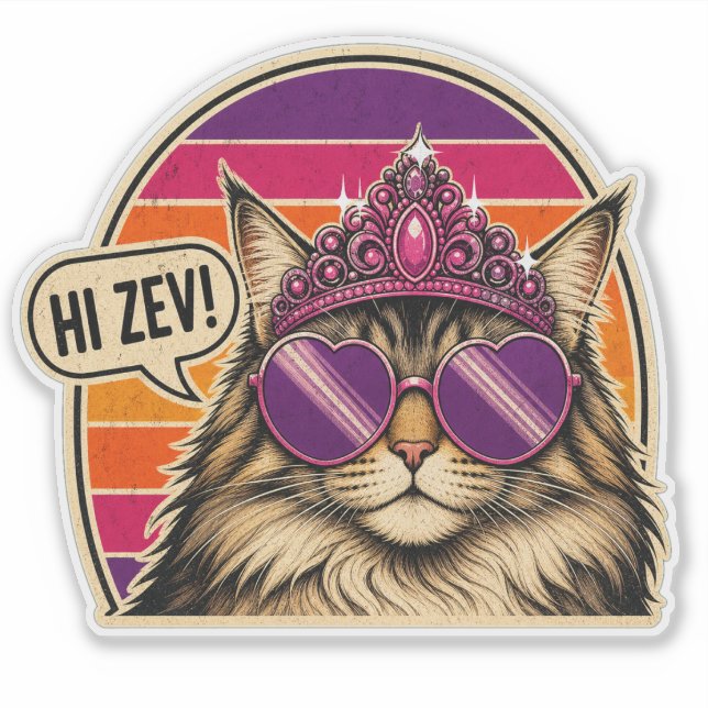 Adesivo Personalizado da Rainha do Gato Retro com  (Frente)