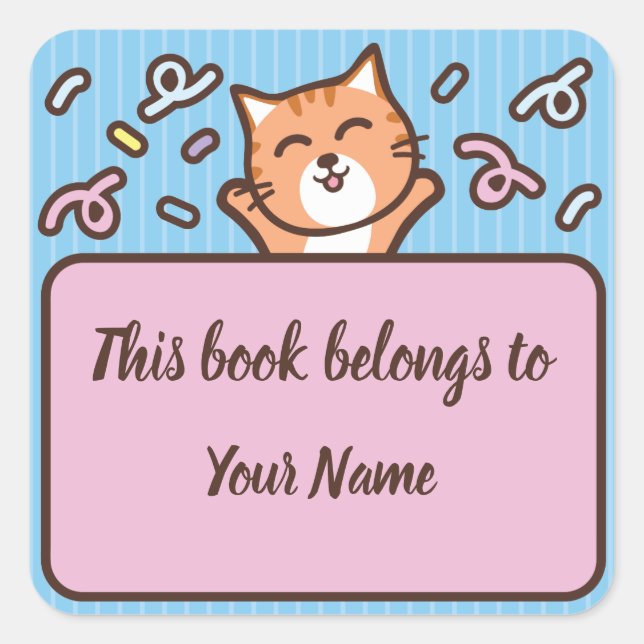 Adesivo Personalizado de Bookplate de Gato Cortado (Frente)