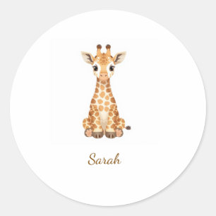 Adesivo Personalizado de Girafa Bebê em Aquarela F