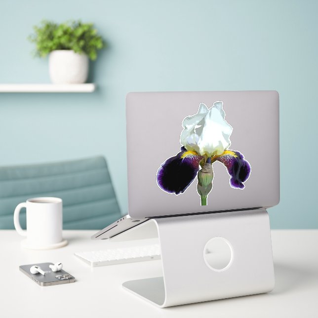 Adesivo personalizado de Íris Roxa e Branca (Laptop na mesa)