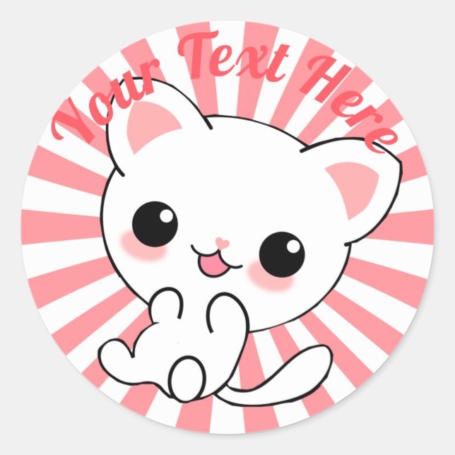 Adesivo Personalizado de Kawaii White Kitten (Frente)