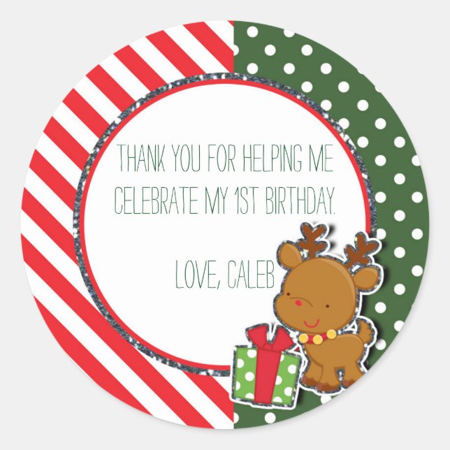 Adesivo Personalizado de Natal com Rena para Anive (Frente)