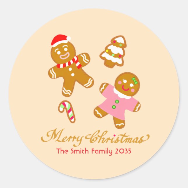 Adesivo Personalizado de Natal Gingerbread Fofo (Frente)