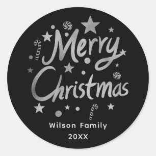 Adesivo Personalizado de Natal Preto de Script Moderno
