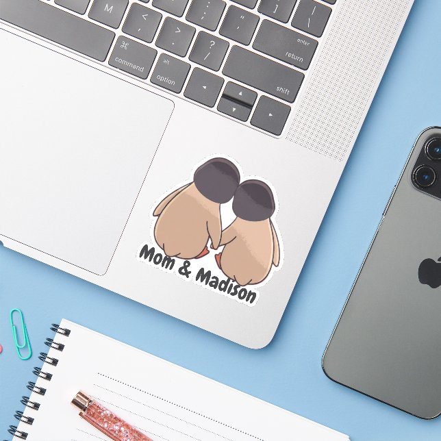Adesivo Personalizado de Pinguim Fofo para Mãe e F (Notebook com iPhone)