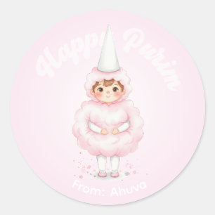 Adesivo Personalizado de Purim – Algodão Doce Rosa