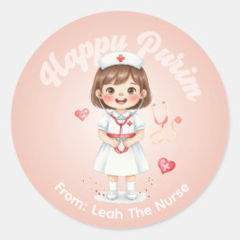 Adesivo Personalizado de Purim – Tema Enfermeira