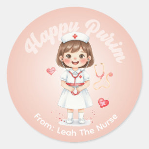 Adesivo Personalizado de Purim – Tema Enfermeira