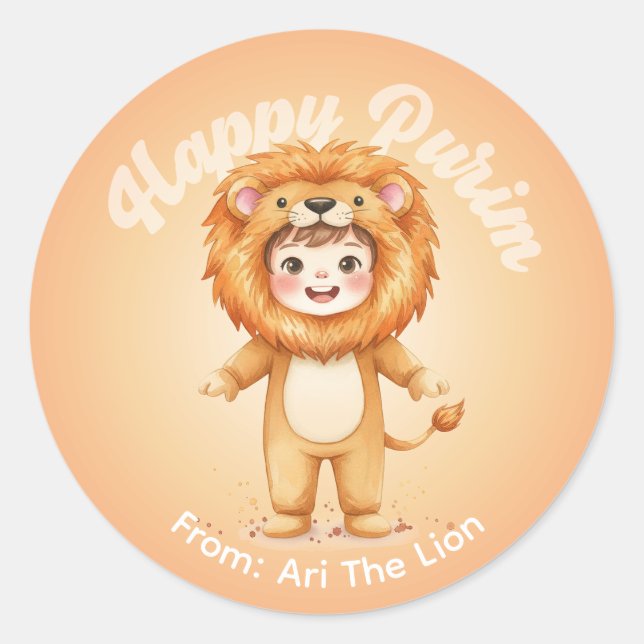 Adesivo Personalizado de Purim – Tema Leão (Frente)