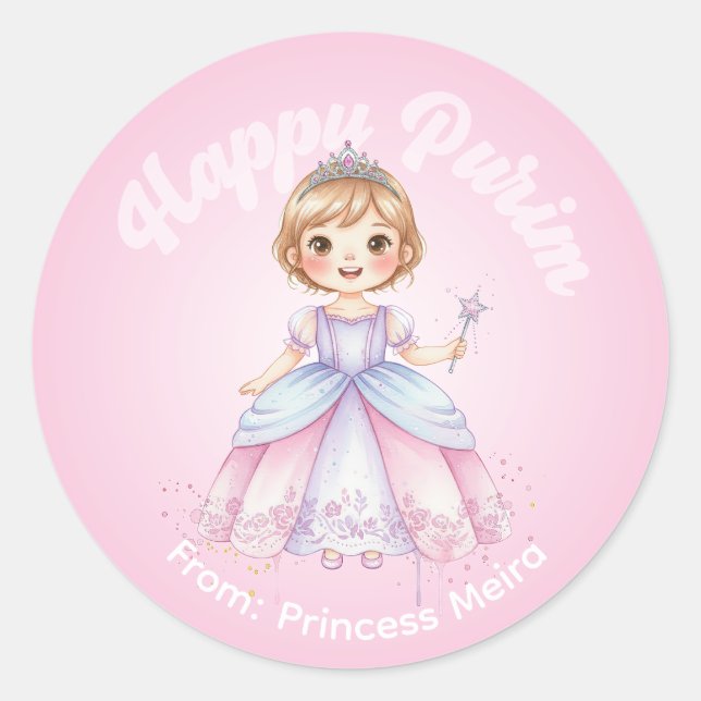 Adesivo Personalizado de Purim – Tema Princesa (Frente)
