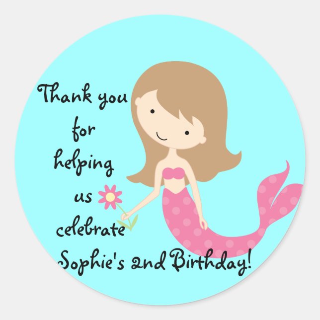 Adesivo Personalizado de Sereia Rosa em KRW (Frente)