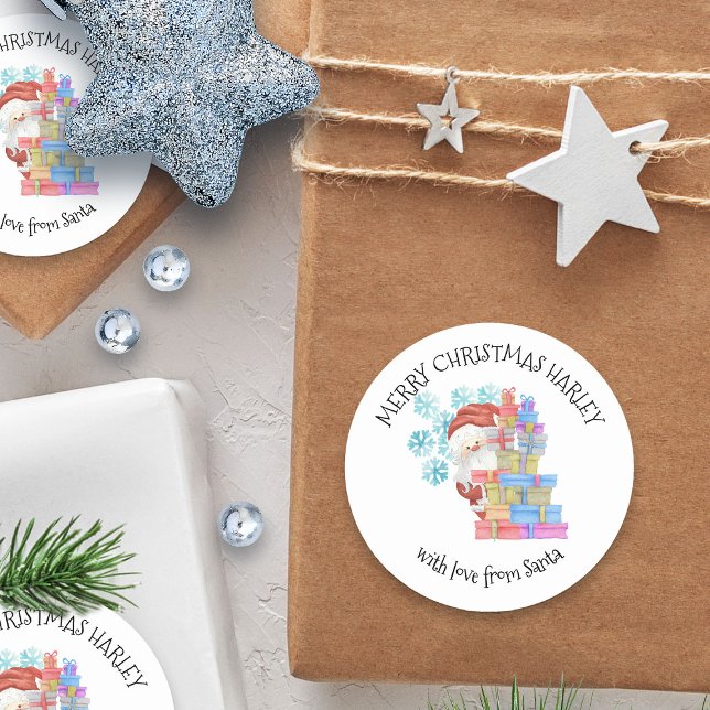 Adesivo Personalizado do presente de Natal para crianças P (Merry Christmas sticker from Santa - personalized with child's name)