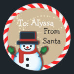 Adesivo Personalizado dos Papais noeis Snowman Christmas L<br><div class="desc">Às vezes temos que ser o ajudante físico para Papais noeis! Os autocolantes personalizados dos Papais noeis facilitarão isso! Não diga isso...  Prove-o com uma marca visual nos presentes dos seus filhos do próprio Papai noel! Certamente a melhor mãe já se mexeu! Feliz Natal!</div>