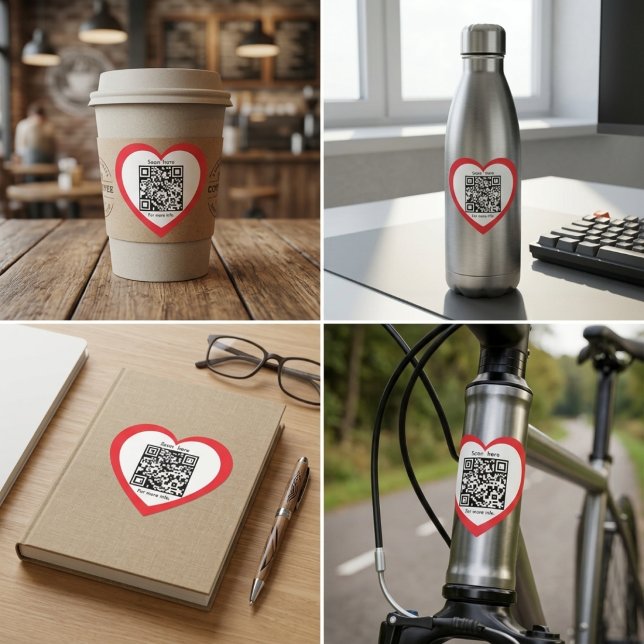 Adesivo Personalizado em Forma de Coração Vermelho (Custom QR Code Red Heart Shaped Sticker)