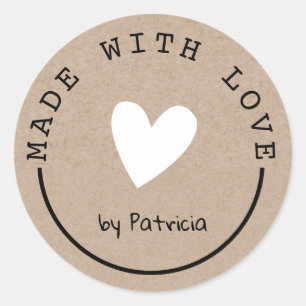 Adesivo Personalizado Feito Com Amor Coração Branco Kraf