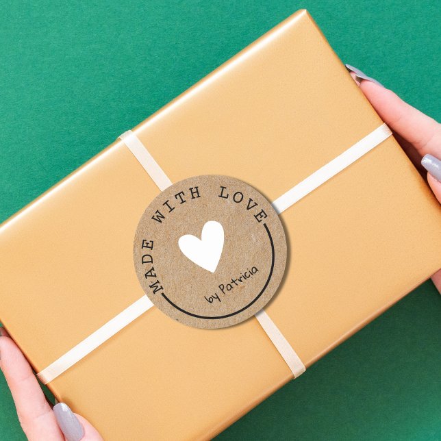 Adesivo Personalizado Feito Com Amor White Heart Kraft Pap (Criador carregado)