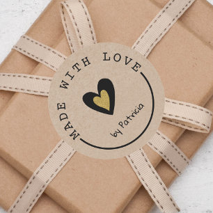 Adesivo Personalizado Feito Com Dourado Amor Kraft Coração