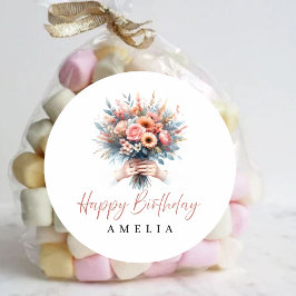 Adesivo Personalizado Feliz Aniversário Floral Swe