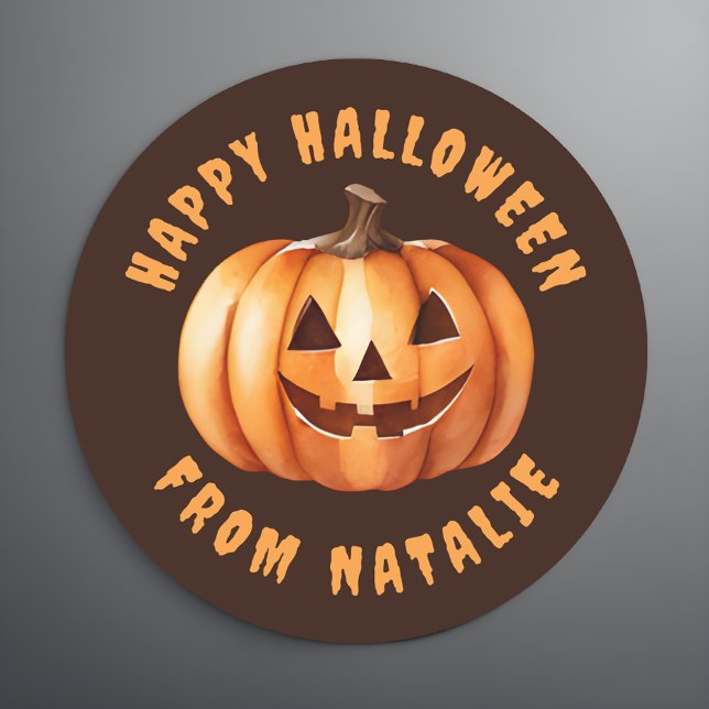 Adesivo Personalizado Feliz Dia das Bruxas (🎃 Personalized Treats: Smiling Pumpkin Halloween Sticker! 🍬)