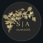 Adesivo Personalizado Folha de Ouro Luxo Botânico Monogram<br><div class="desc">Personalizado Folha de Ouro Folhas Botânico Monograma Simples Clássico Adesivo Redondo</div>
