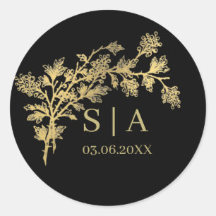 Adesivo Personalizado Folha de Ouro Luxo Botânico Monogram