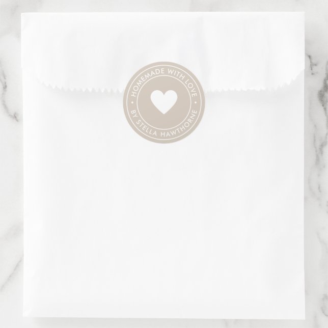Adesivo Personalizado Kraft Caseiro Com Amor Coração (Bolsa)