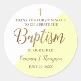 Adesivo Personalizado Moderno AMARELO obrigado de batismo 