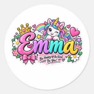 Adesivo Personalizado Nome Emma Cute Unicórnio
