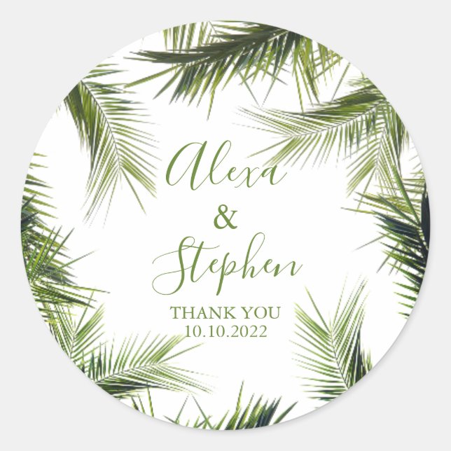 Adesivo Personalizado Obrigado Palm Deixa Casamento Tropic (Frente)
