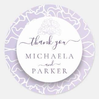 Adesivo Personalizado Obrigado Púrpura Floral de Casamento