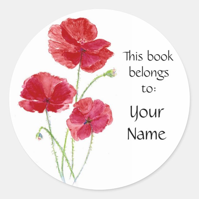 Adesivo Personalizado - Placa de Livro - Poppies Vermelhos (Frente)